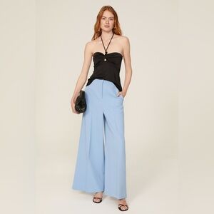 Tailored Wide-Leg High-Rise Pants in Light Blue